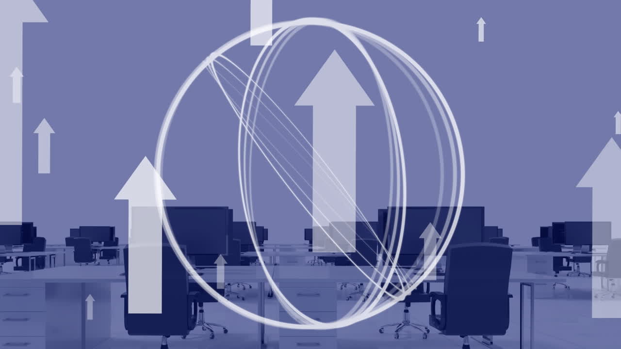 사무실 위에 있는 화살표와 지구의 애니메이션