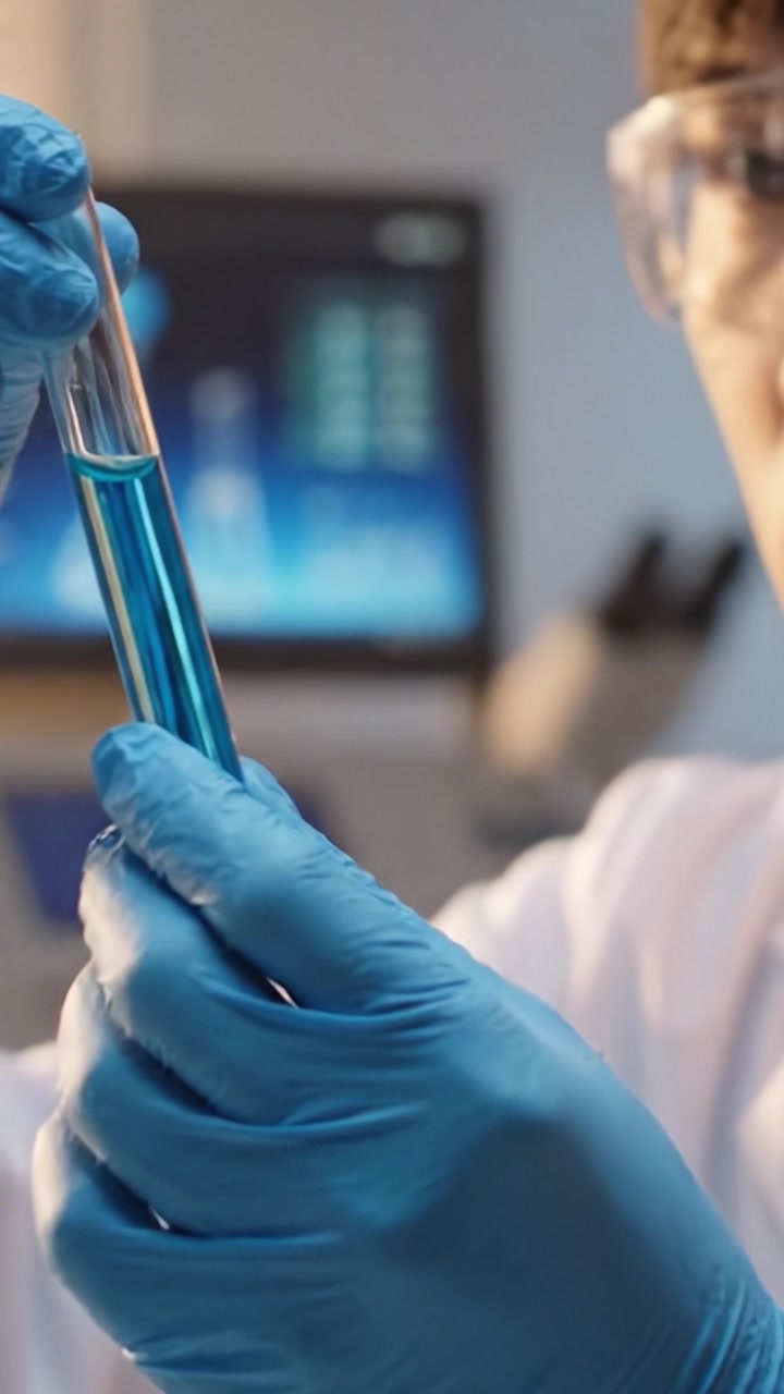Ricerca scientifica in corso: un tecnico di laboratorio concentrato conduce esperimenti con provette e attrezzature avanzate in un moderno ambiente di laboratorio