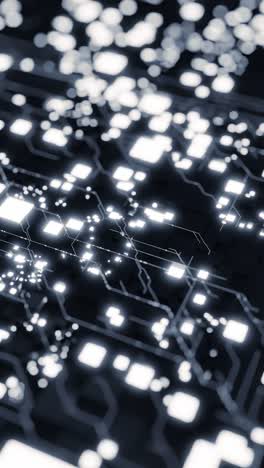 abstract digital circuit pattern with glowing white lights and dark background. 3d render of futuristic technology board. artificial intelligence and data processing concept, wallpaper. vertical