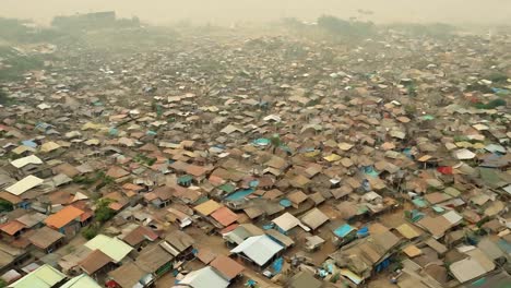 aerial view of an overcrowded slum