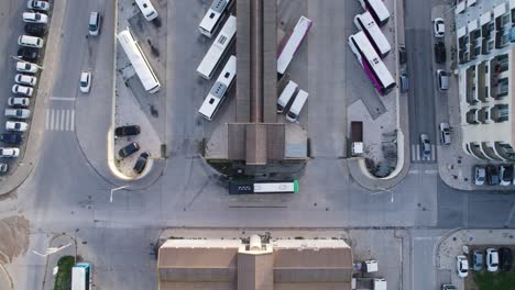 bus station terminal aerial view, urban transit hub - aerial topview