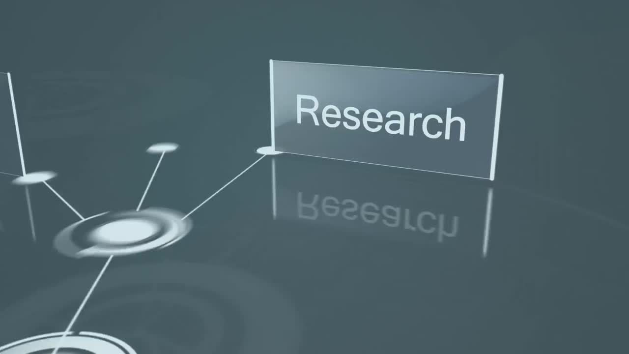 Digital animation of network of business concept texts against grey background