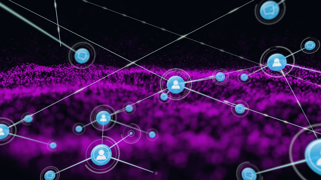 animación de la red de conexiones con personas iconos sobre malla y fondo negro