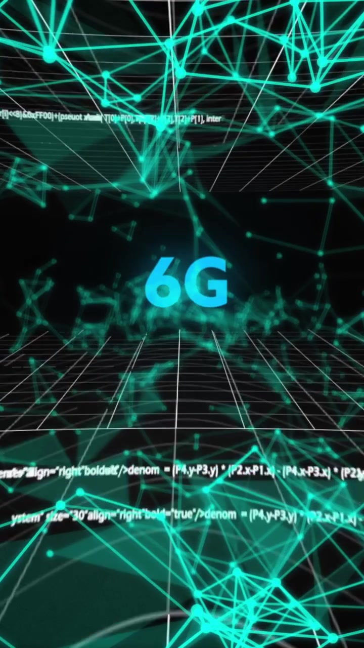 Animation of scope scanning, 6g text, network of connections and data processing