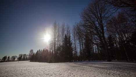 timelapse of sun moving behind trees while clouds moving over