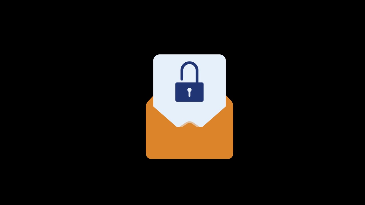 Secure email encryption padlock icon animation isolated on black background
