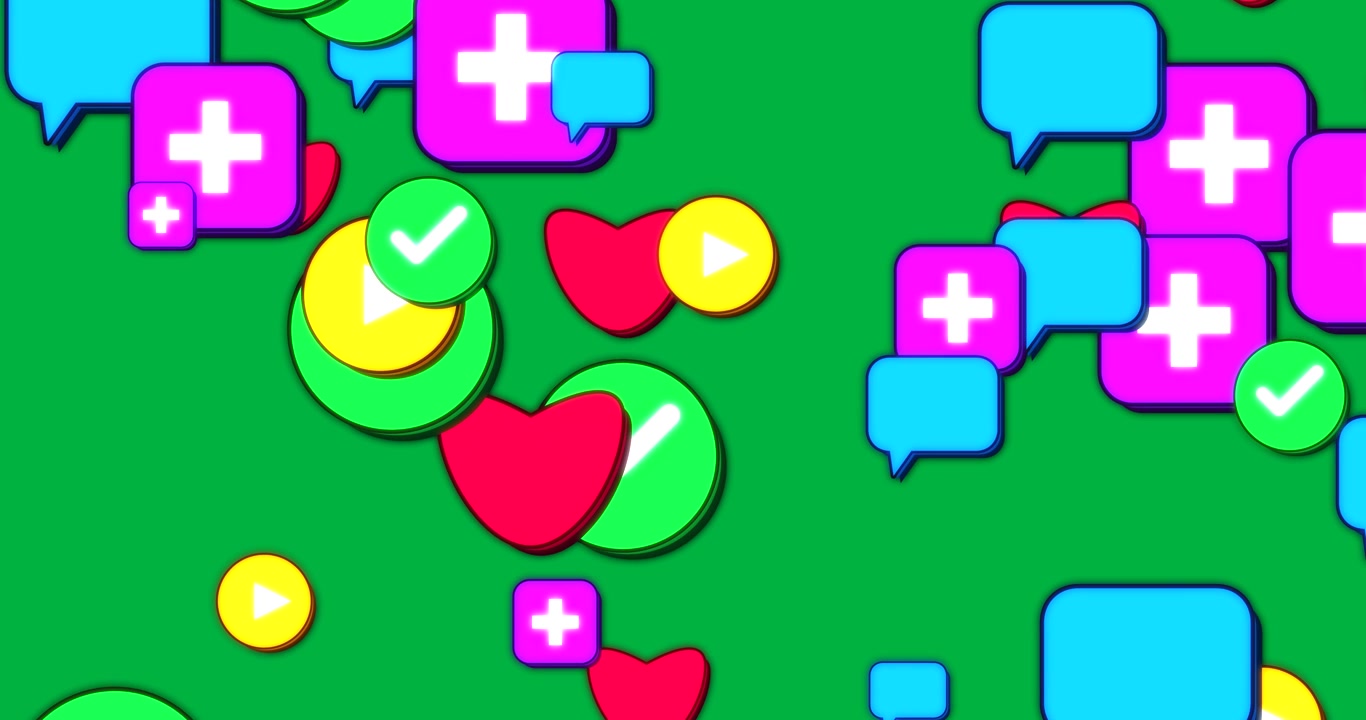 Single heart sparking icons drifting clustering pulsing showing social buzz on transparent layer