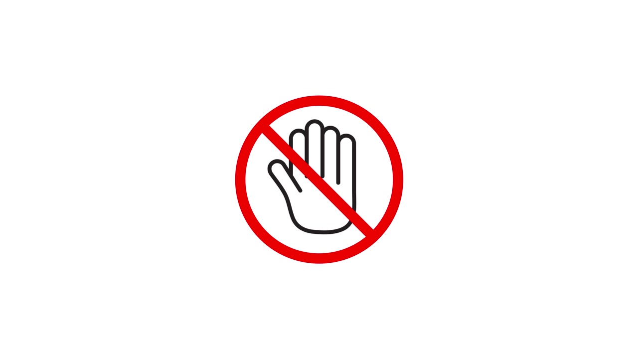 A hand stop sign with the word STOP animation isolated on white background