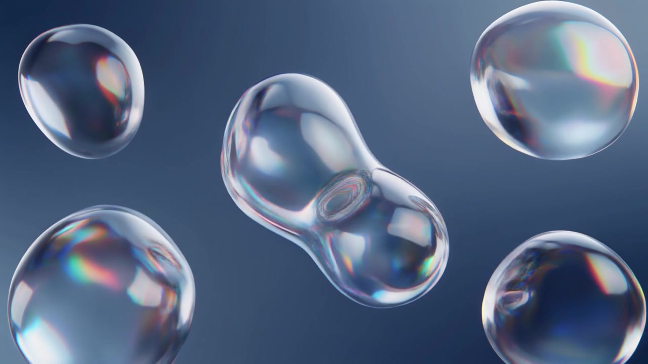 Abstract 3D Animation of Floating Iridescent Liquid Spheres
