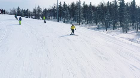 skiing in snowy mountains