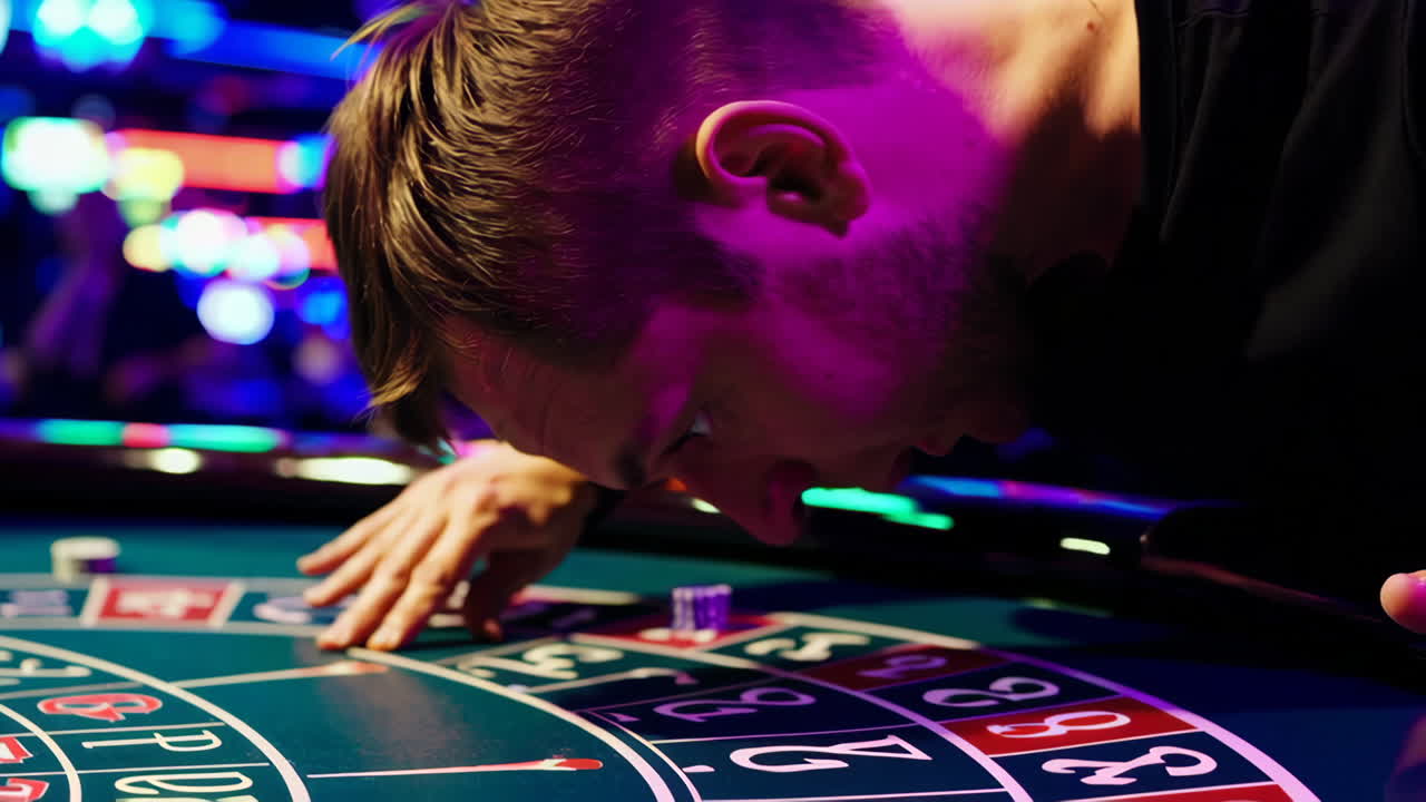 Roulette Table in a Casino at Night