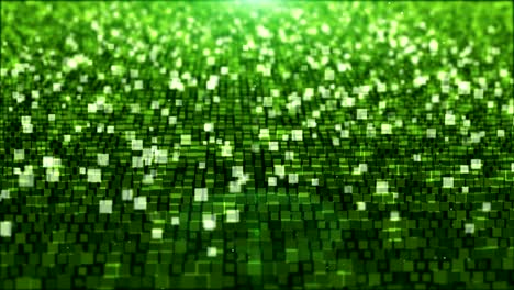 animación, movimiento fondo abstracto con cuadrado, círculo, blanco verde en movimiento y partículas parpadeantes. telón de fondo de bokeh.