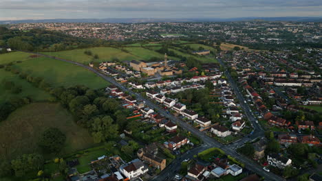 Establishing-Drone-Shot-Over-Calverley-Village-at-Golden-Hour