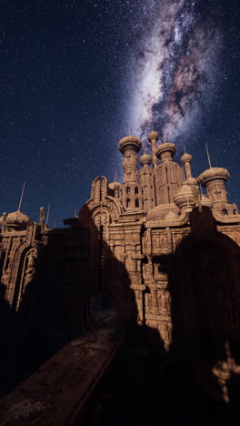 a fantasy castle under a starry night sky