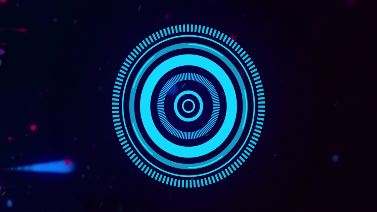 Central concentric rings growing and pulsing, causing specks drifting and glitch streaks for HUD