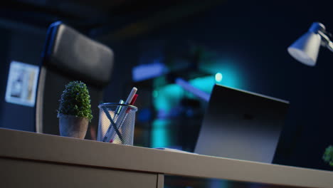 office desk filled with productivity items in empty home