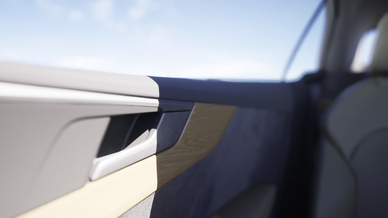 Close up view of modern car interior detailing on a sunny day