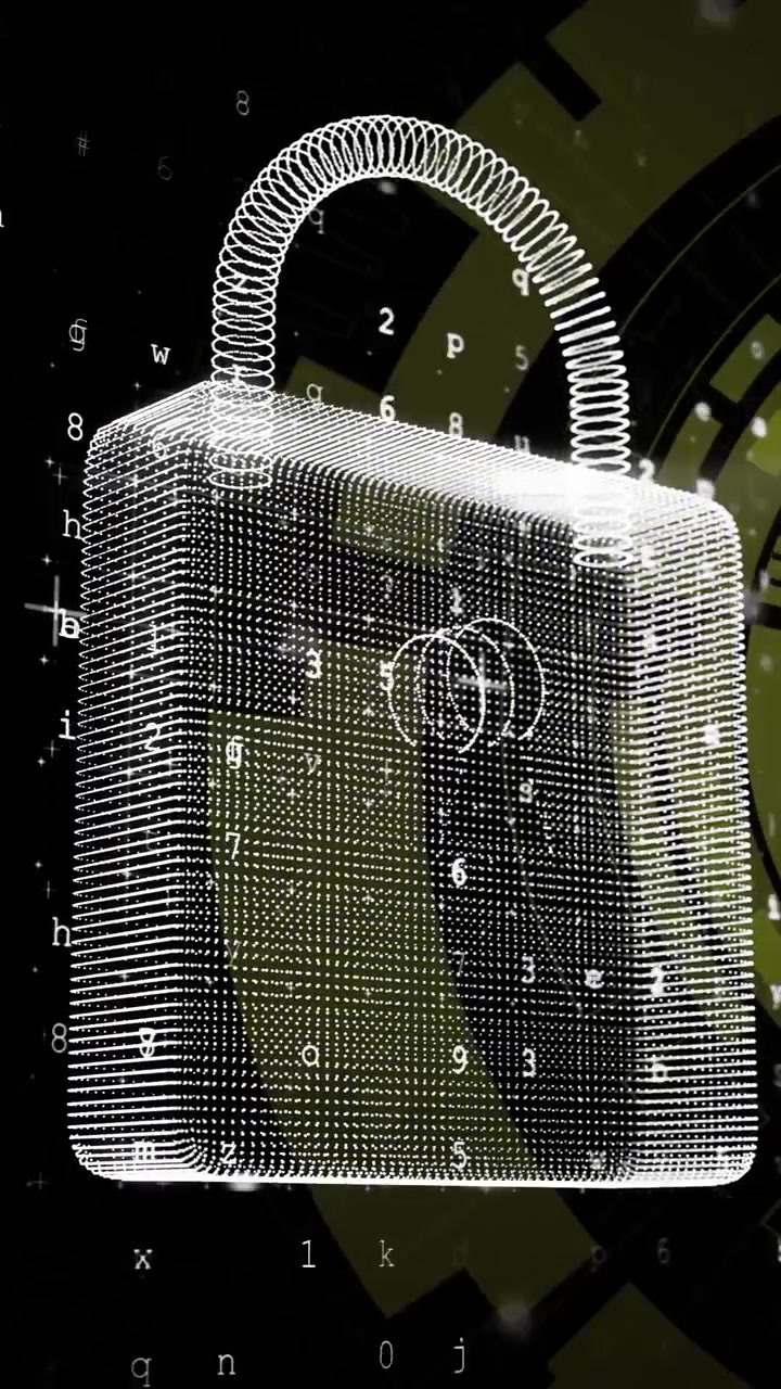Animation of padlock over scopes scanning on dark background