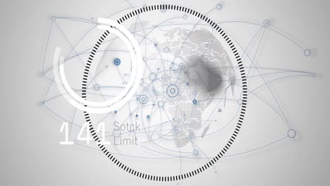 animation of loading circles with changing numbers over connected dots and globe on white background