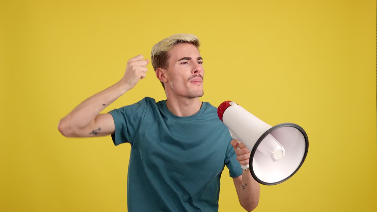 Man shouting into a megaphone
