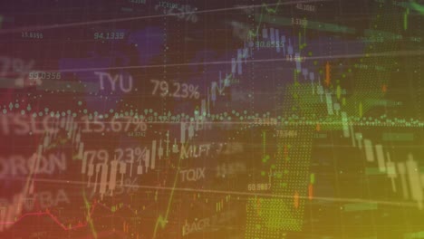 Animación-De-Múltiples-Gráficos-Con-Números-Sobre-Tablero-Comercial-Y-Mapa-Sobre-Fondo-Abstracto