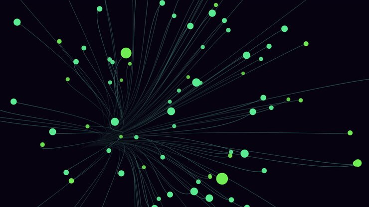 Scattered green dots on a black background, arranged in a circular pattern with clusters in the center and around the edge, creating an intriguing abstract visual composition