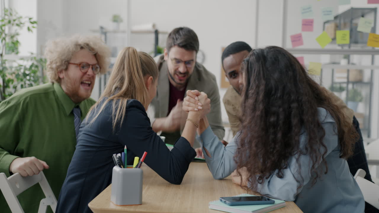 Team Arm Wrestling in the Office
