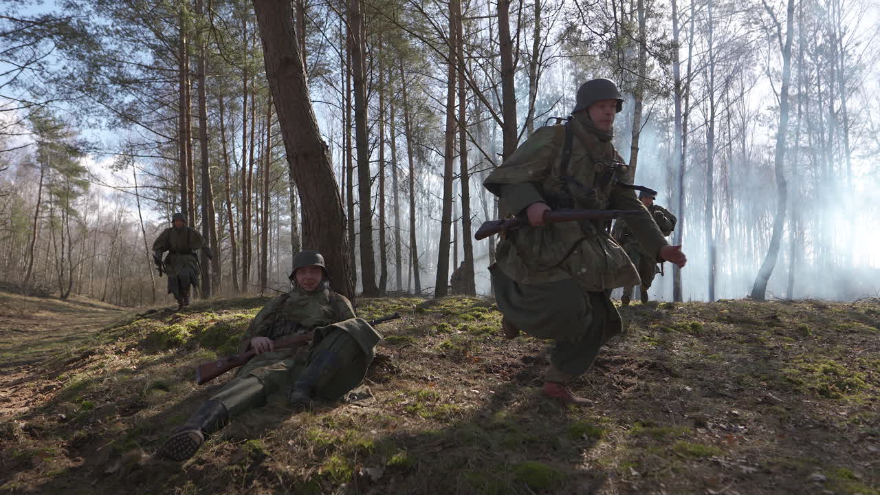 WWII German Soldiers in Action in a Forest