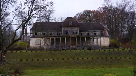 spooky 17th century manor in burtnieki, latvia, aerial dolly in