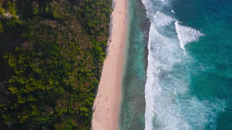 stunning aerial of nyang nyang beach line and ocean waves in bali, indonesia