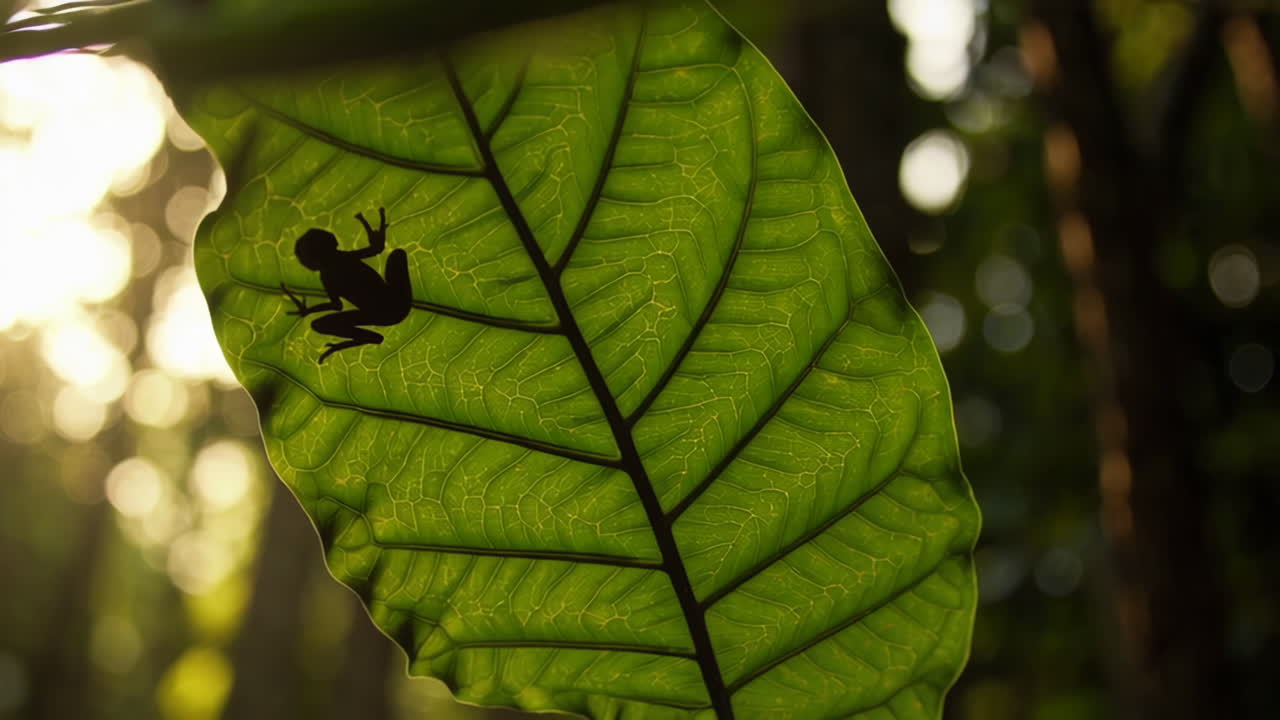 Frog Silhouette on a Leaf in a Jungle