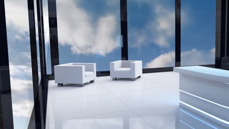 interiores modernos con cielo azul y nubes