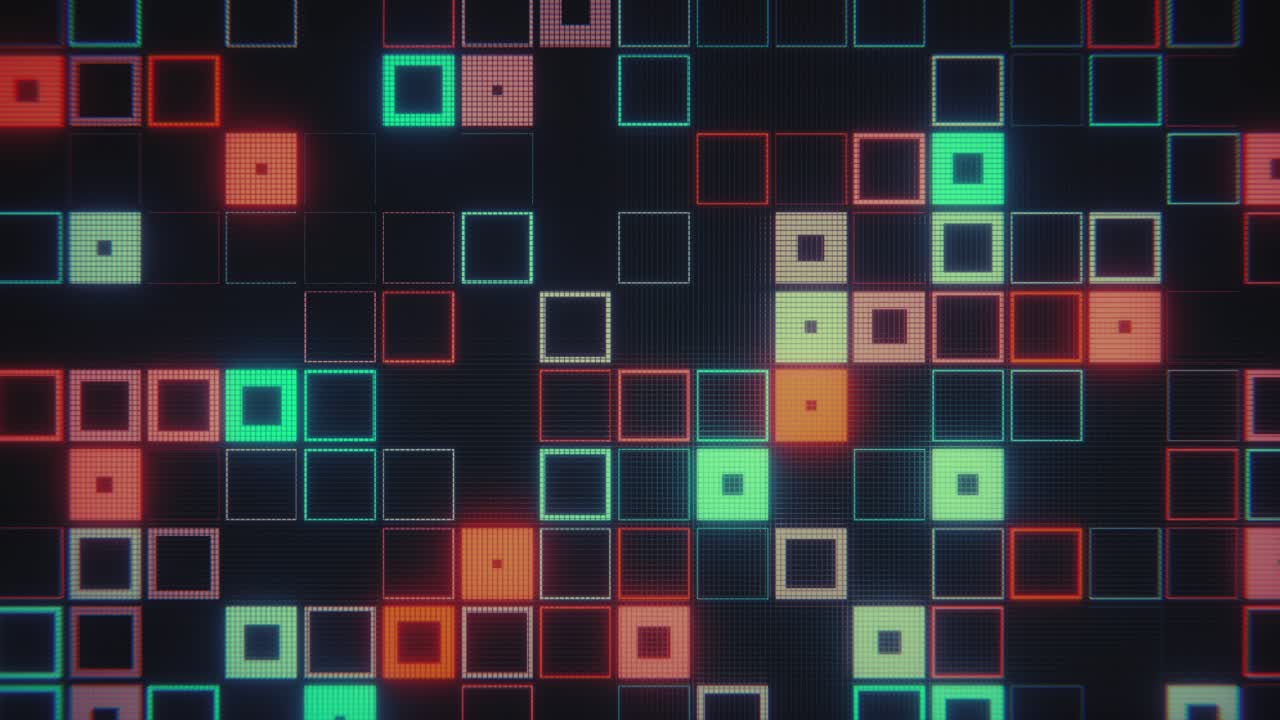 Dynamic Digital Grid Pattern with Glowing Colorful Squares