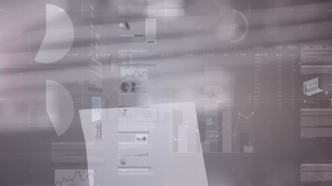 상점 인테리어에서 금융 데이터 처리의 애니메이션