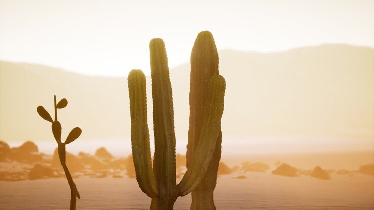 Arizona desert sunset with giant saguaro cactus