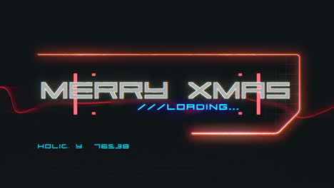 merry xmas on digital screen with hud elements and neon lines