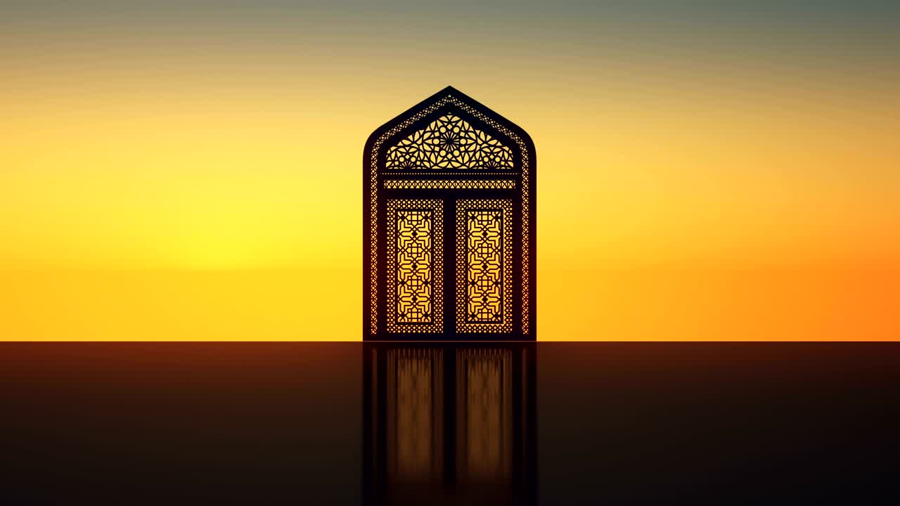 la puerta islámica, el amanecer, el sol - video de stock