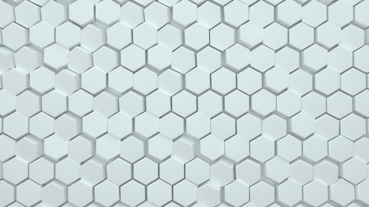 fondo hexagonal abstracto. un gran número de hexágonos blancos. textura de pared 3d, grupos de bloques hexagonales. panel celular. bucle sin costuras animación 3d de 4k