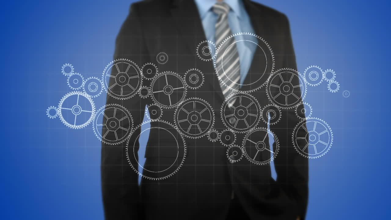 hombre de negocios presionando la pantalla táctil