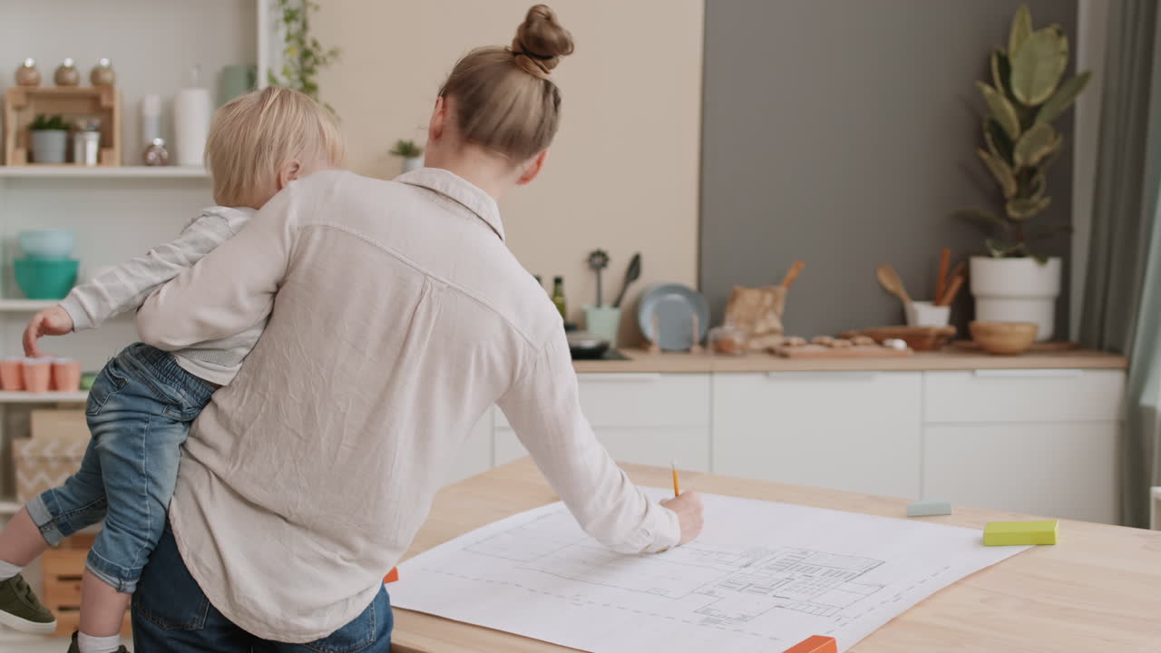 Architect Working from Home with Kid