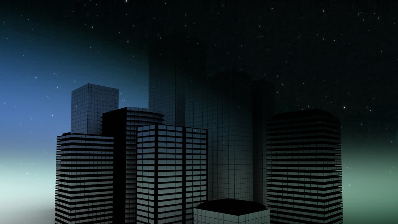 Animación de paisaje urbano y aurora en Navidad sobre estrellas