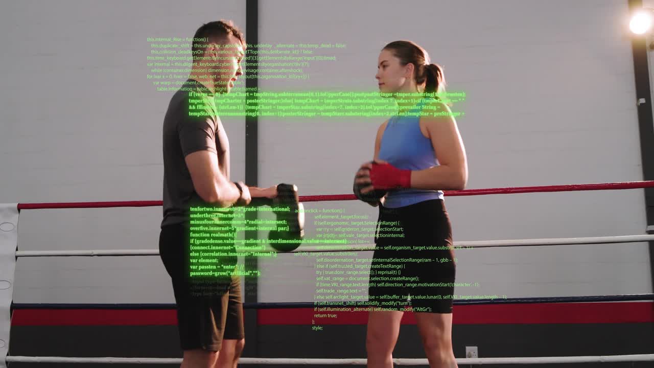 Boxer extending wrapped hand, trainer inspecting and adjusting mitts, preparing boxing drill