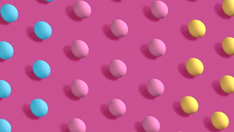 huevos de pascua coloridos girando en filas en bucle sin costuras en fondo rosa