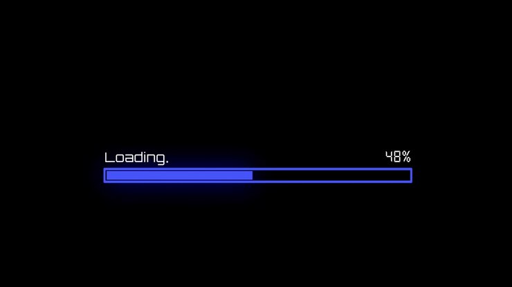 Blue Loading Bar Filling Up with Percentage on Black Screen