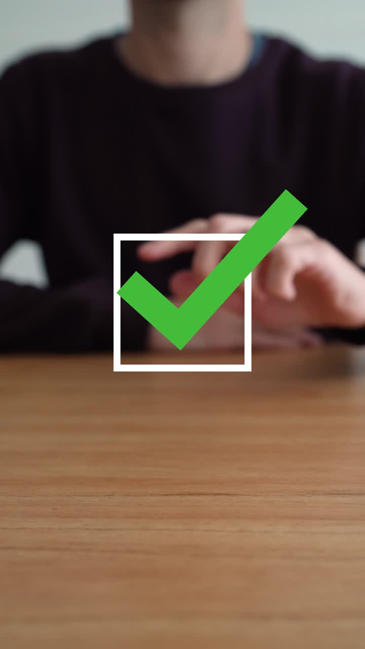 Fingers Tick The Check Box, Represents Task Done. - vertical shot