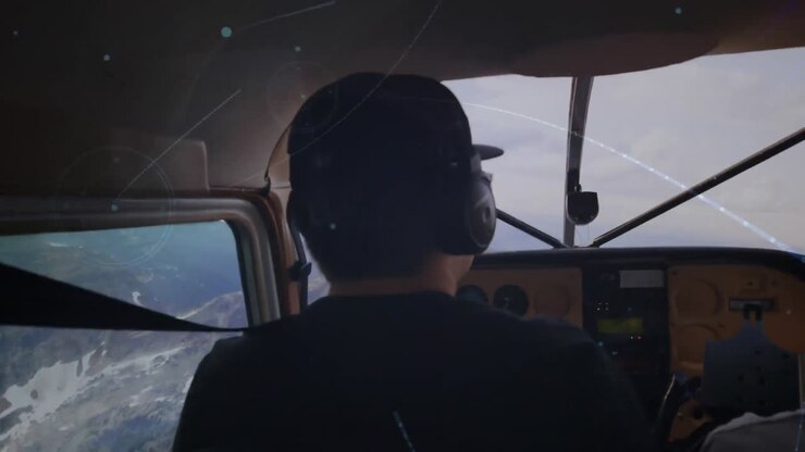 Animazione di rete di connessioni su un pilota in aereo.