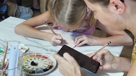 mother and daughter doing pottery art class