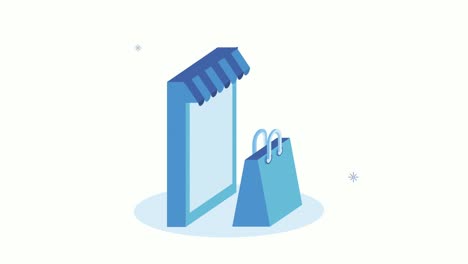 compras en línea en animación de teléfonos inteligentes