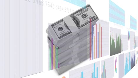 Animation-Der-Finanzdatenverarbeitung-über-Amerikanische-Dollarnoten