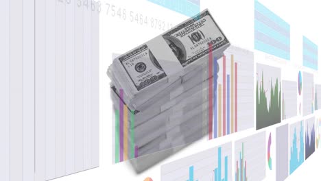 animation of financial data processing over american dollar bills